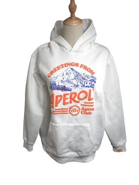 Aperol White Graphic Hoodie Sweatshirt- Orange & Blue Print